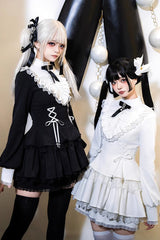 White Long Sleeves Ruffle Lace-Up Sweet Handsome Lolita Dress - Product - 4