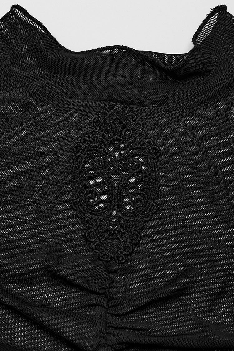 Black Long Sleeves Floral Embroidery Mesh Women's Gothic Blouse - Product - 6