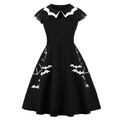 Bat Embroidery Women's Dress / Gothic Black A-Line Dress / Halloween Costumes - image 1