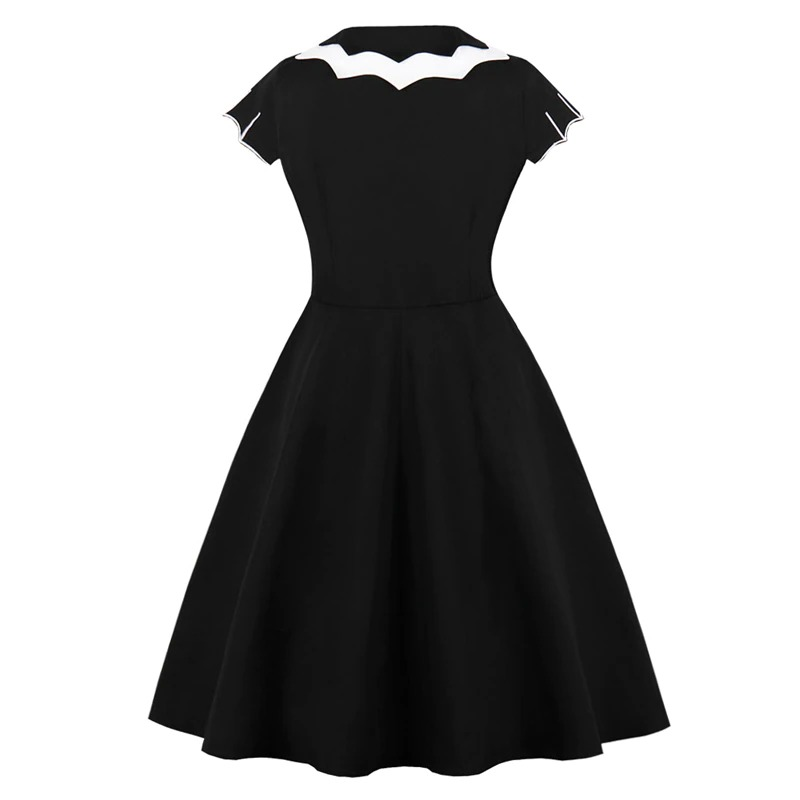 Bat Embroidery Women's Dress / Gothic Black A-Line Dress / Halloween Costumes - image 2