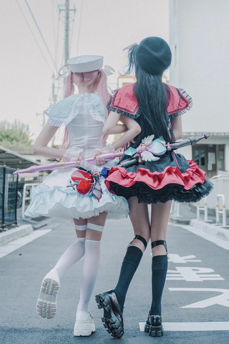 [Magical Girl] Doll Navy Collar Ruffle Bowknot Gothic Jirai Kei Japanese Dress 2 Colors - Product - 5