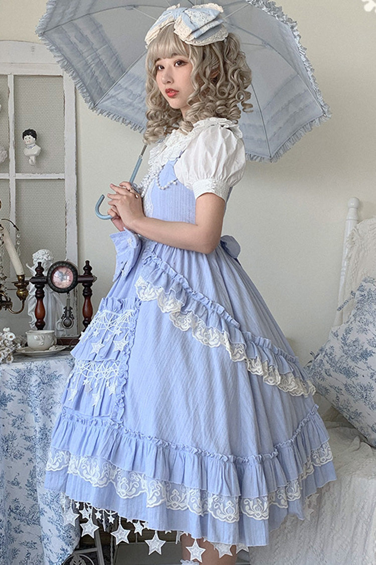 Blue Headbow Lace Ruffled Hanayome Sweet Lolita JSK Tiered Dress - Product - 2