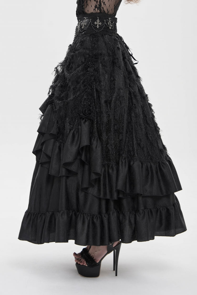 Black Women's Gothic Cross Rose Beaded Long Skirt Gorgeous Skirt - Product - 9