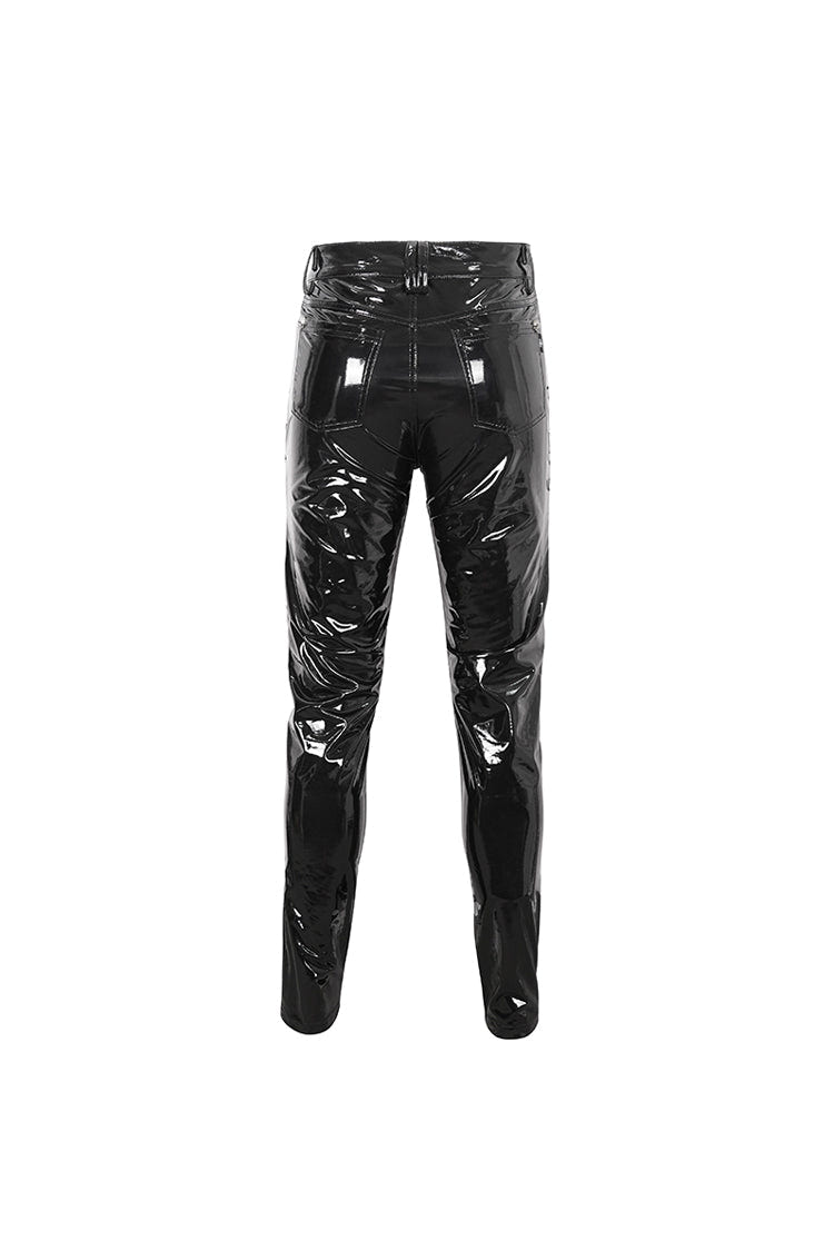 Black Lace Up Patent Leather Men's Punk Pants - Product - 10