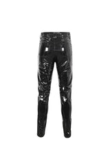 Black Lace Up Patent Leather Men's Punk Pants - Product - 10