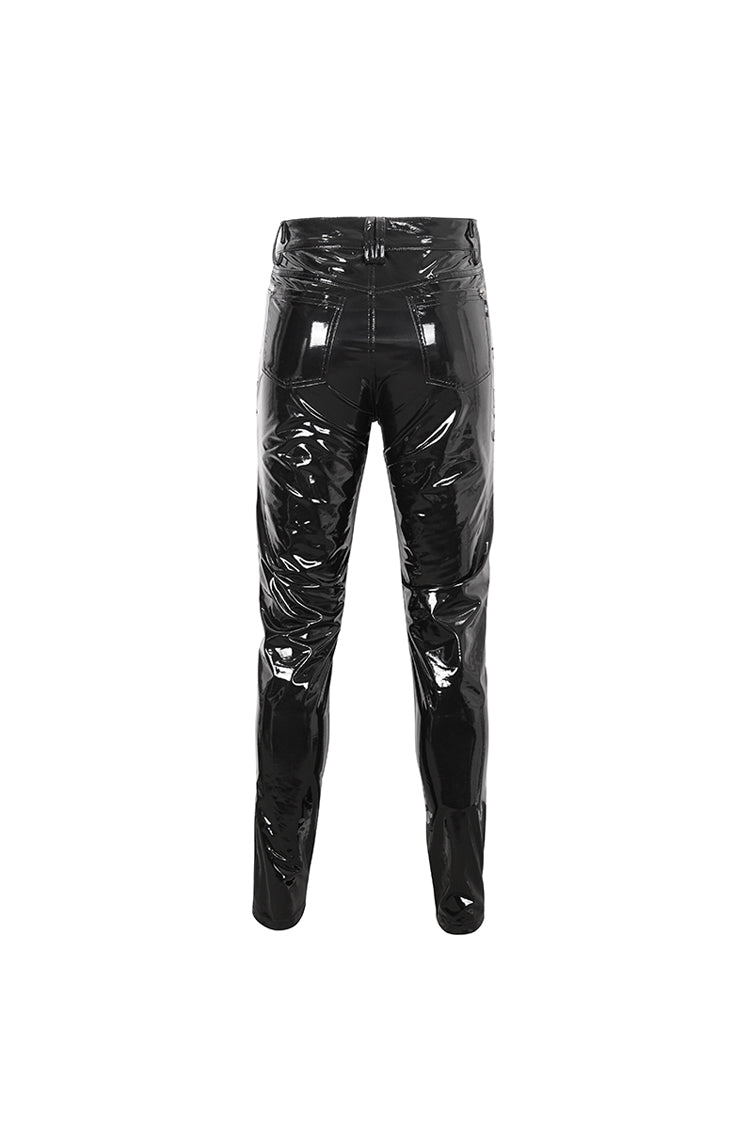 Black Lace Up Patent Leather Men's Punk Pants - Product - 10