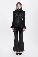Black Stand Collar Long Trumpet Sleeves Embroidery Women's Gothic Jacket - Product - 2