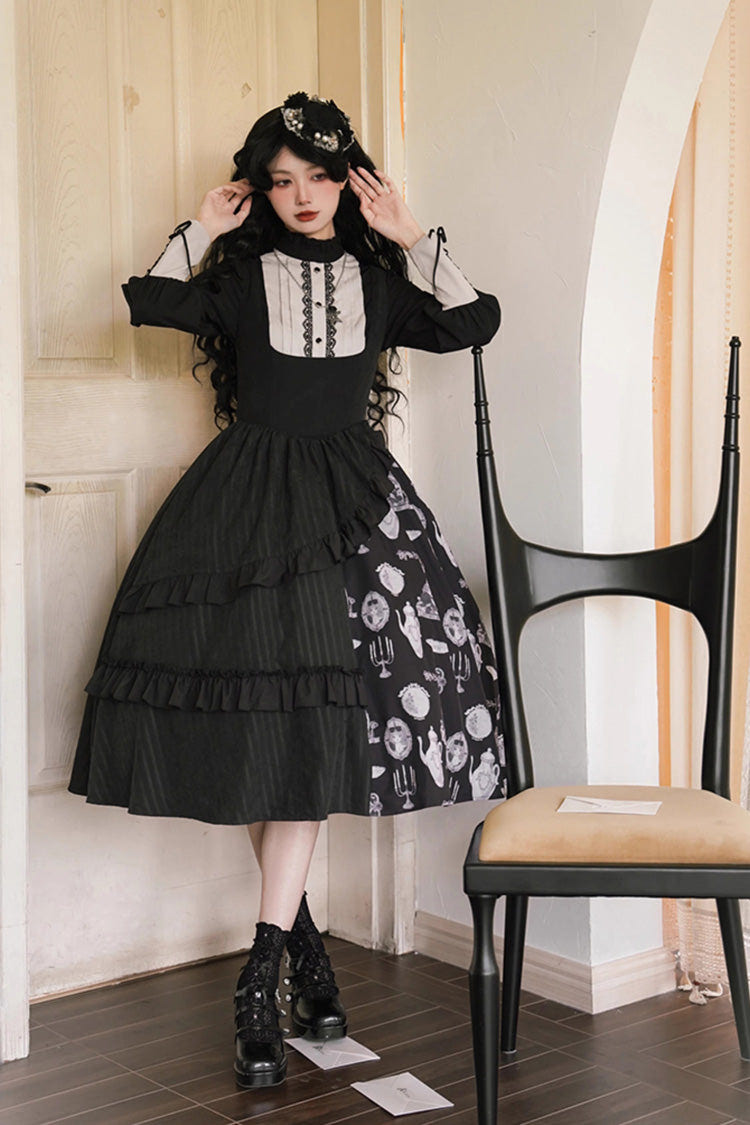 Black Lunar Eclipse Dinner Cups Print Autumn Winter Gothic Lolita Jsk Dress - Product - 10