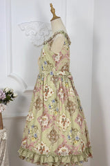 Green [Cat Rose Tea] Sleeveless Print Ruffle Bowknot Sweet Lolita Jsk Dress - Product - 9