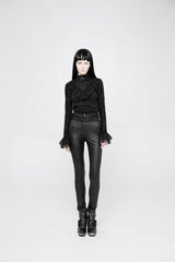 Black High Waist Flower Weaves The Ribbon Decoration Lace Up Gothic Jacquard Women's Pants - Product - 4