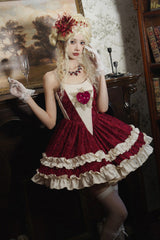 Red [Heart of Mary] Tube Top Sleeveless Ruffle Fishbone Gothic Lolita Dress - Red - 1