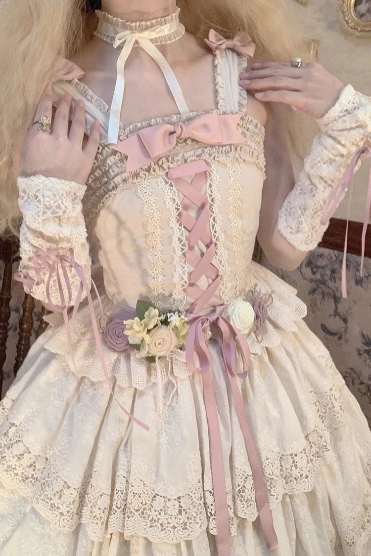 Ivory [Forest Waltz] Embroidery Bowknot Lace-Up Slim Sweet Elegant Lolita Suspender Top - Product - 5
