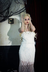 White Sleeveless Pleated Lace Women's Gothic Slip Dress Wedding Dress - Product - 10