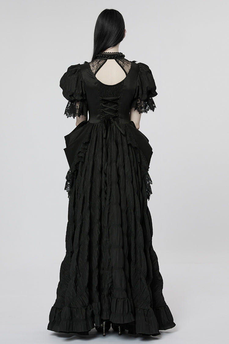 Black Short Puff Sleeves Ruffle Hanayome Stitching Lace Women's Gothic Dress - Product - 3