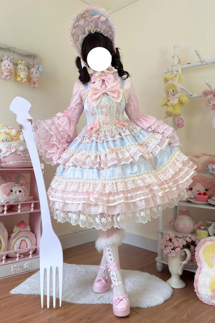 Blue [Star Love Song] Ruffle Hanayome Bowknot Lace Sweet Lolita Jsk Dress - Product - 4