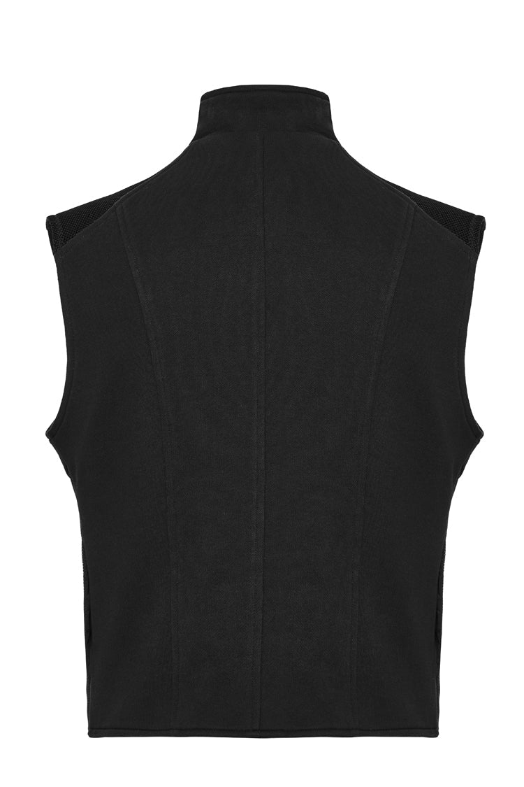 Black Sleeveless Bucke-up Zip Men's Punk Vest - Product - 8