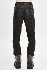 Brown Metallic Spiked Ragged Punk Slim Mens Pants - Product - 3