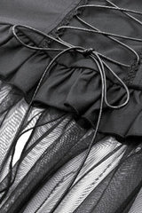 Black High Waisted Lace-Up High/low Mesh Women's Punk Skirt - Product - 17