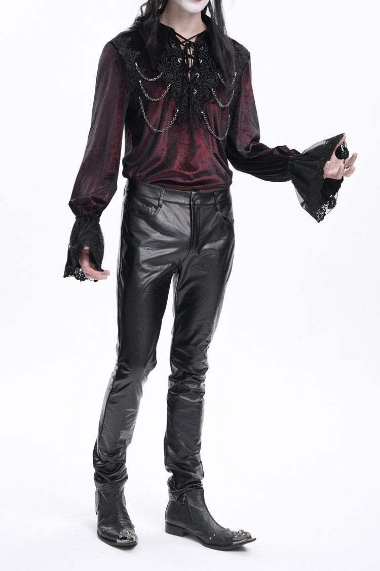 Black Faux Leathet Button Men's Gothic Pants - Product - 7