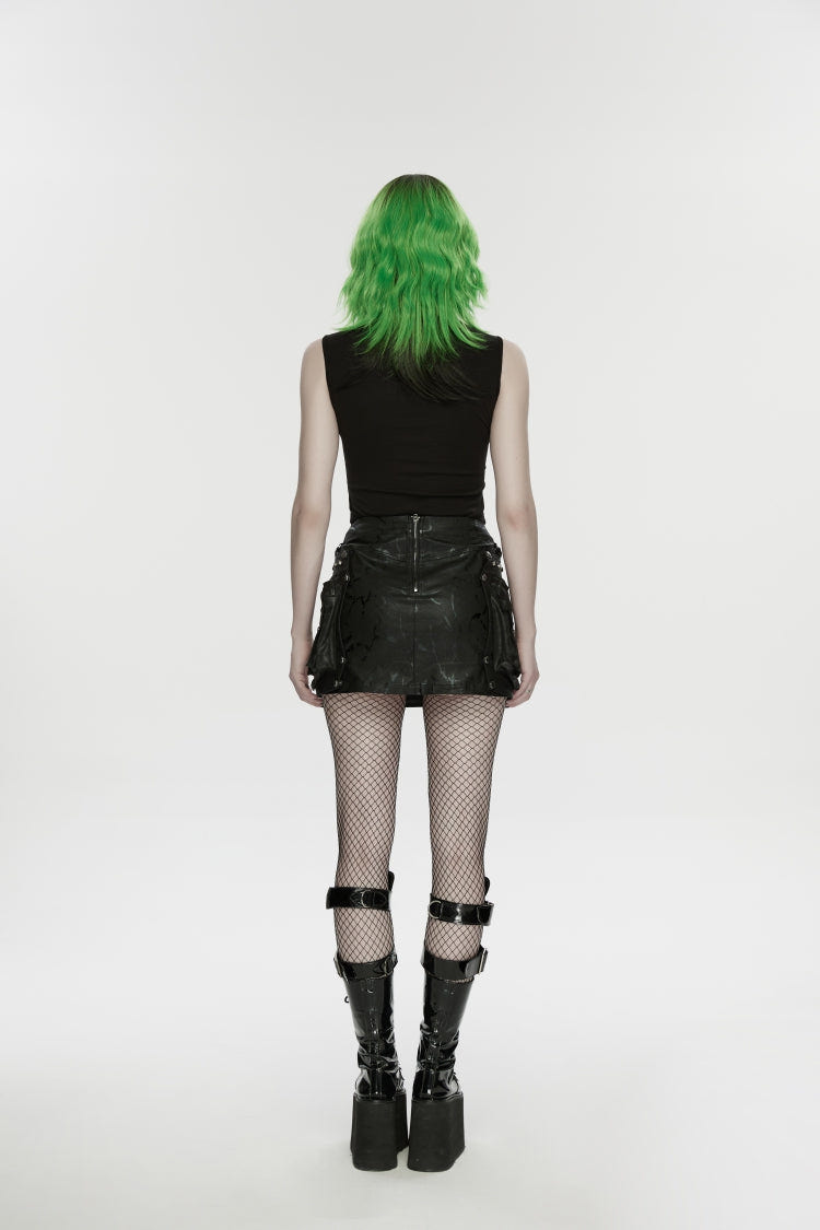 Black Sleeveless Cut-Out Ripped Studded Zippered Women's Punk Cool Vest - Product - 4