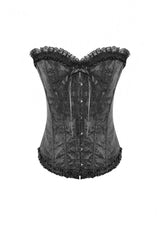 Black Jacquard Ruffled Lace Lace-Up Women's Gothic Overbust Corset - Product - 3