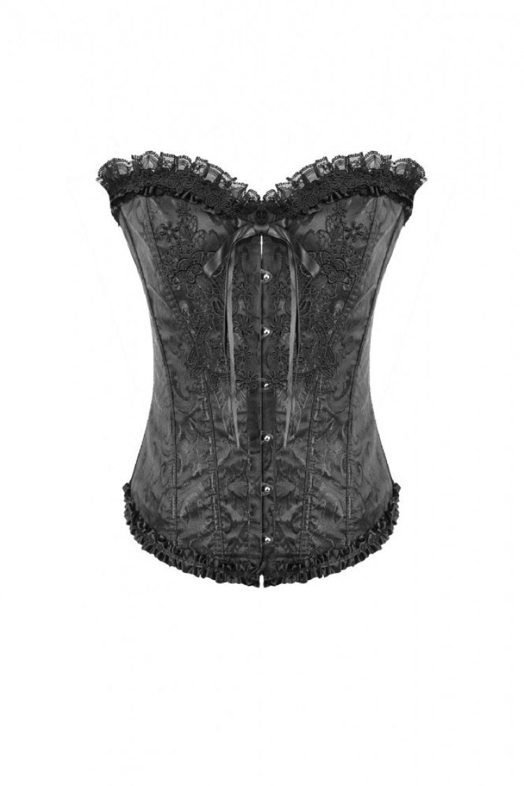 Black Jacquard Ruffled Lace Lace-Up Women's Gothic Overbust Corset - Product - 3