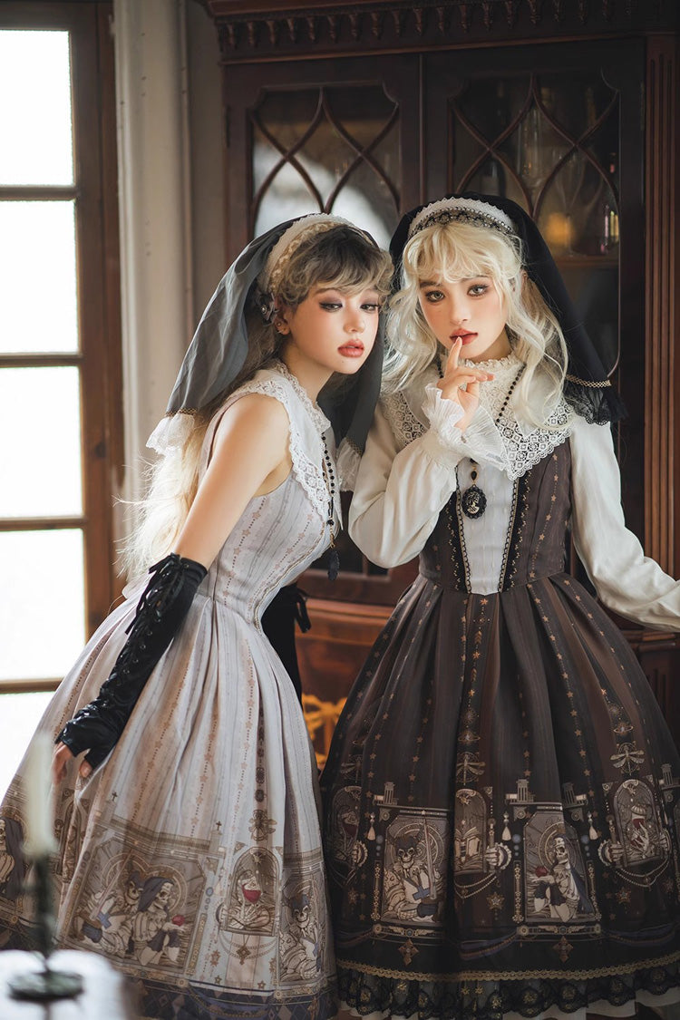 Demon Hunting Notes Print Ruffle Sweet Elegant Lolita Jumper Dress 2 Colors - Product - 16