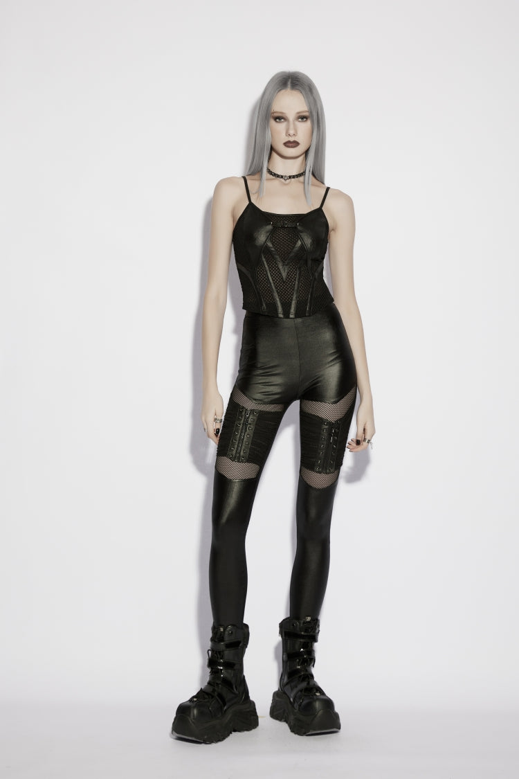 Black Off Shoulder Spliced Slim Mesh Eyelet Women's Punk Cool Corset - Product - 5