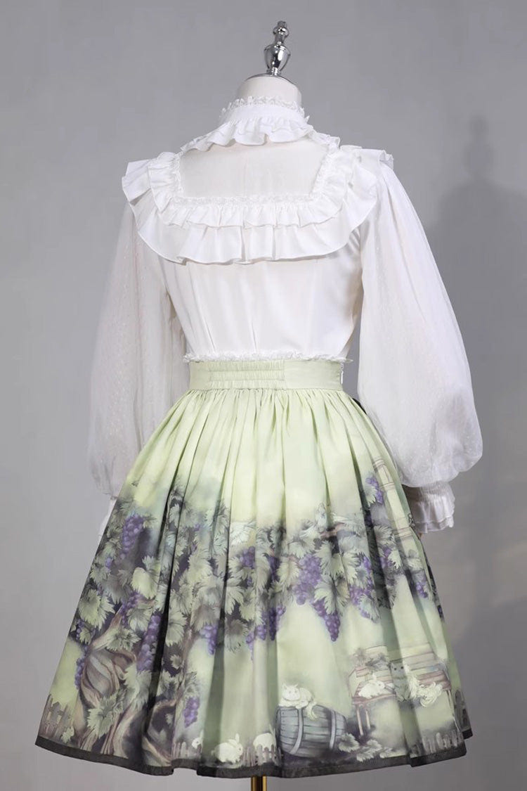 White Stand Collar Long Sleeves Ruffle Bowknot Sweet Lolita Blouse - Product - 4