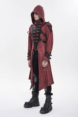 Red Stand Collar Long Sleeves Printed Spliced Studded Buckled Zippered Eyelet Men's Punk Cool Hooded Jacket - Product - 2
