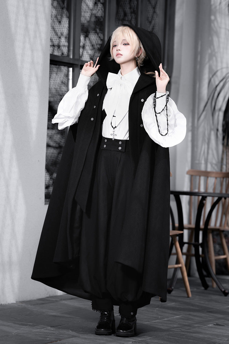 Black [Code 003] Long Sleeves Bow Vintage Elegant Prince Handsome Ouji Lolita Blouse Pants Cloak Set - Product - 4