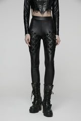 Black Slim Buckled Women's Punk Braided Strap Buckle Leggings - Black - 1