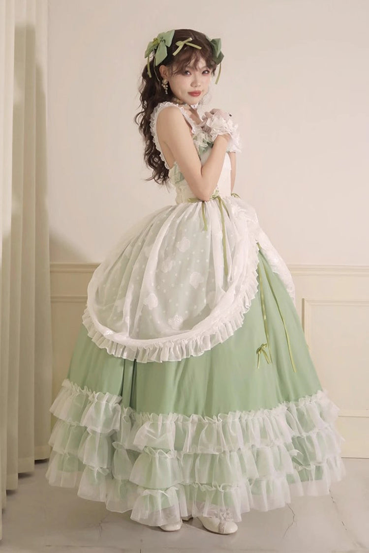 Green Multi-layer Ruffle Hanayome Lace Lace-Up Plus Size Sweet Lolita Jsk Dress (Long Version) - Product - 6