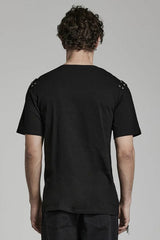 Black Short Sleeves Asymmetric Mens Daily Steampunk T-Shirt - Product - 3