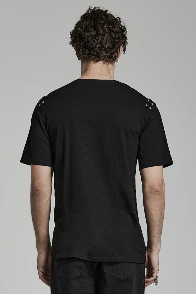 Black Short Sleeves Asymmetric Mens Daily Steampunk T-Shirt - Product - 3