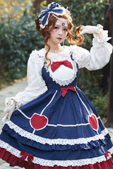 Blue Lace Stitching High Waisted Bowknot Ruffled Sweet Lolita Jsk Dress - Product - 2