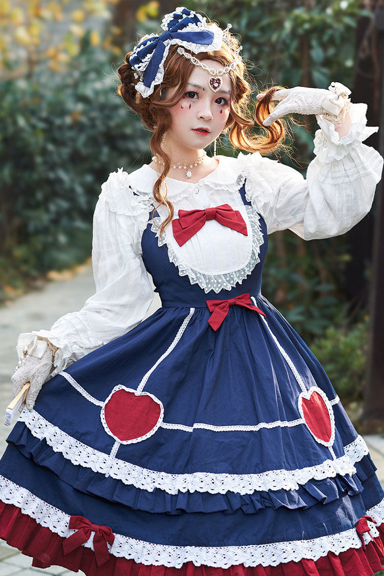 Blue Lace Stitching High Waisted Bowknot Ruffled Sweet Lolita Jsk Dress - Product - 2