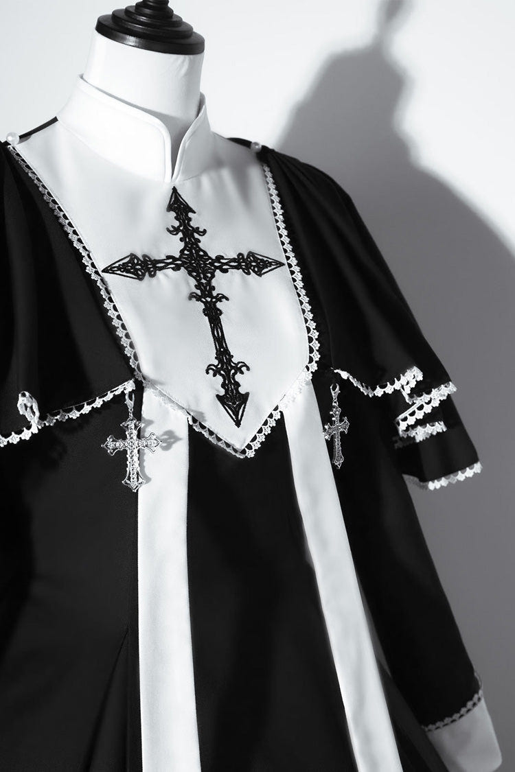 Black Monastery Long Sleeves Cross Print Gothic Lolita Dress Two-piece Set - Product - 4