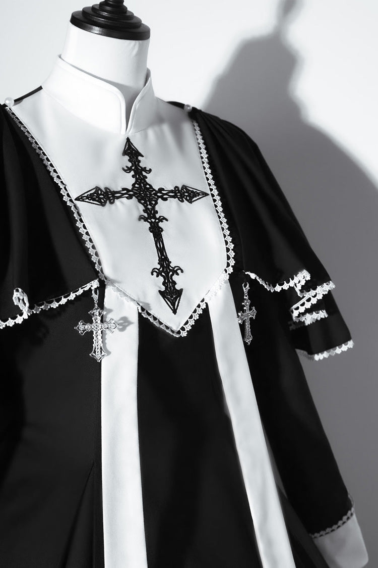 Black Monastery Long Sleeves Cross Print Gothic Lolita Dress Two-piece Set - Product - 4