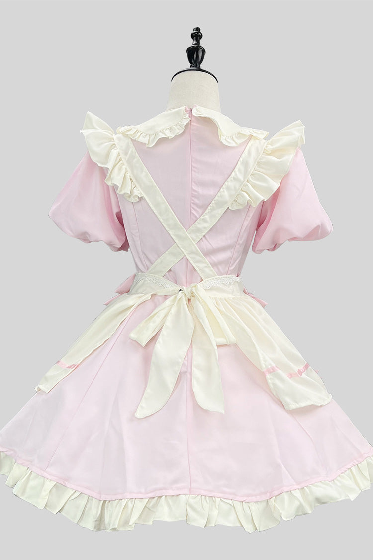 Pink/White Short Sleeves Ruffle Bowknot Lace Plus Size Sweet Maid Short Lolita Dress - Product - 2