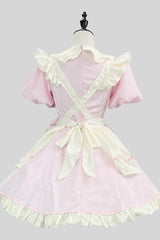 Pink/White Short Sleeves Ruffle Bowknot Lace Plus Size Sweet Maid Short Lolita Dress - Product - 2