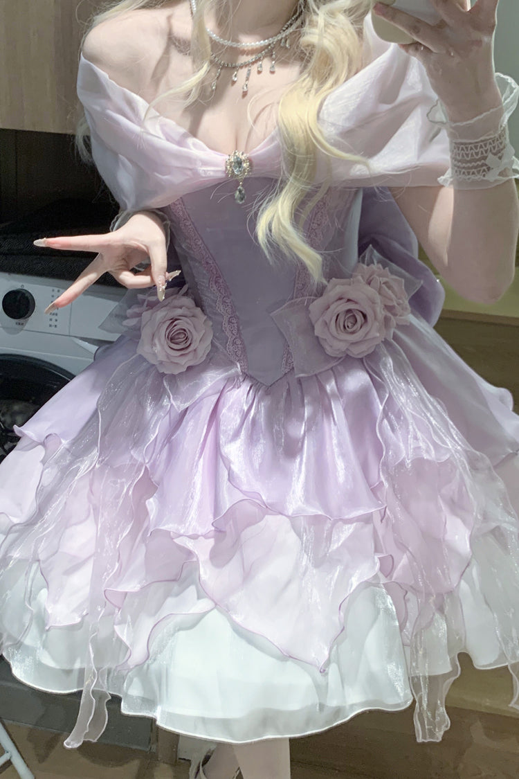 [Heartbeat] Off Shoulder Multi-Layered Ruffle Bowknot Lace Princess Gorgeous Dream Sweet Lolita Dress 2 Colors - Product - 8