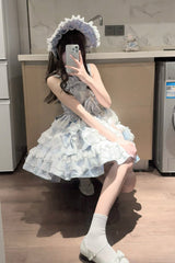 Blue [Sweetheart Doll] Multi-Layered Ruffle Bowknot Lace Sweet Princess Gorgeous Lolita Jsk Dress - Product - 7