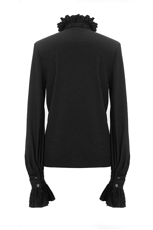 Black Chiffon Embroidered Long Sleeves Mens Gothic Blouse - Product - 7