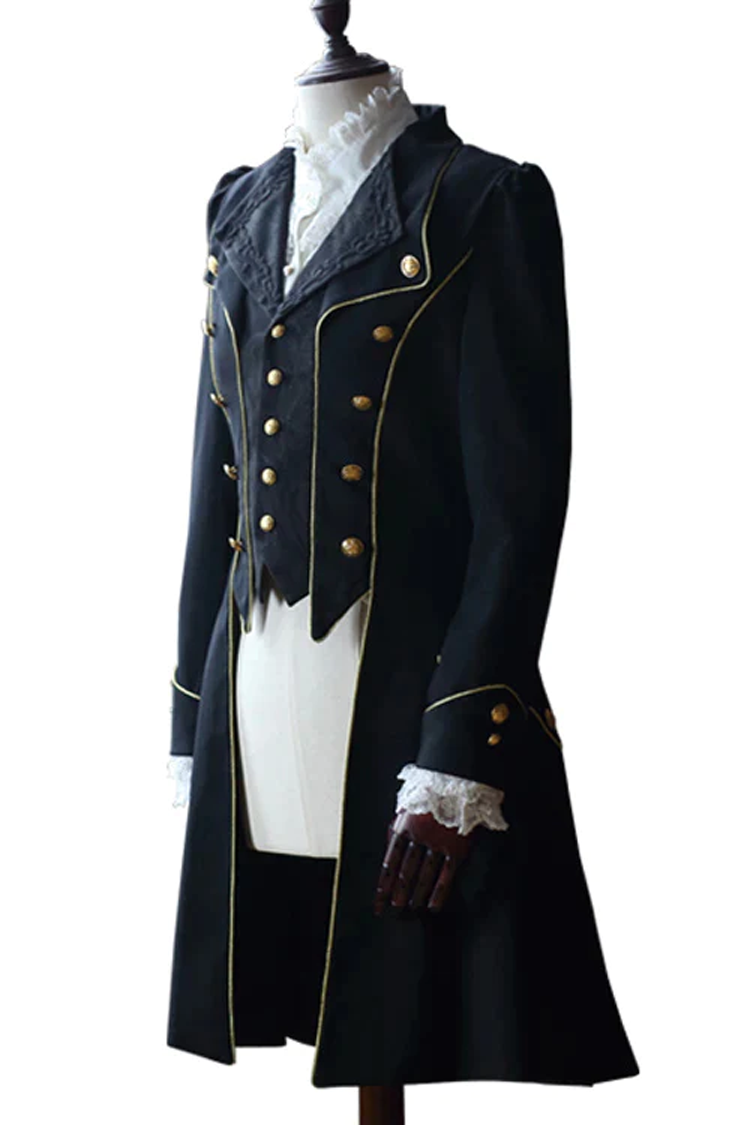 Prince Retro Immortal Black and White Rose Single Breasted Ouji Fashion Lolita Coat - Black - 2