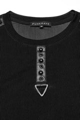Black Round Collar Sheer Mesh Color Matching Rivet Men's Punk Vest - Product - 6