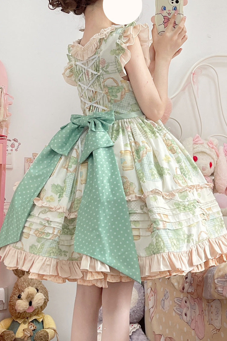 [Green Grape] Sleeveless Multi-Layered Print Bowknot Sweet Lolita Jsk Dress - Product - 6