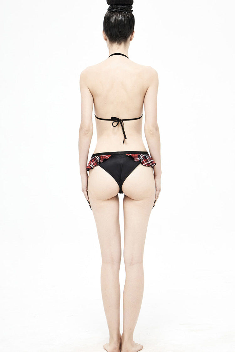 Black/Red Plaid Frilly Women's Punk Swim Shorts - Product - 6