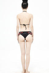 Black/Red Plaid Frilly Women's Punk Swim Shorts - Product - 6