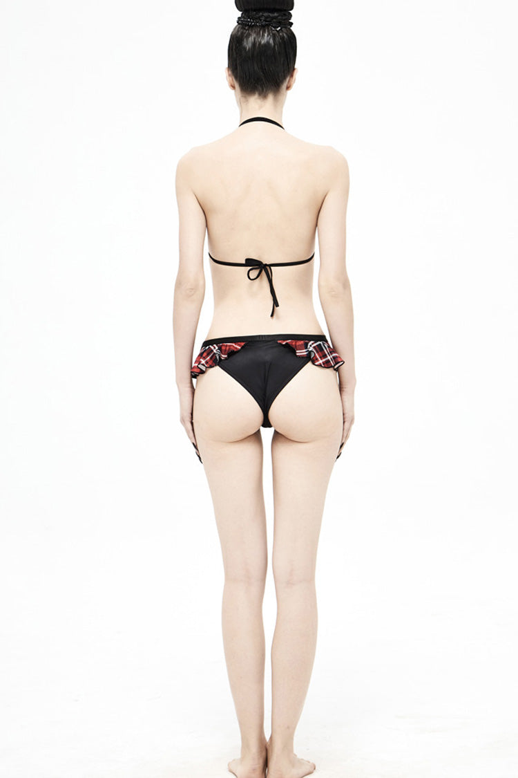 Black/Red Plaid Frilly Women's Punk Swim Shorts - Product - 6
